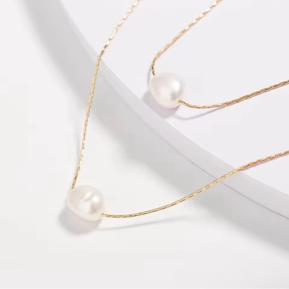 Stainless Steel  2 Layer Natural Freshwater Pearl Chain Choker - Picture 2 of 5